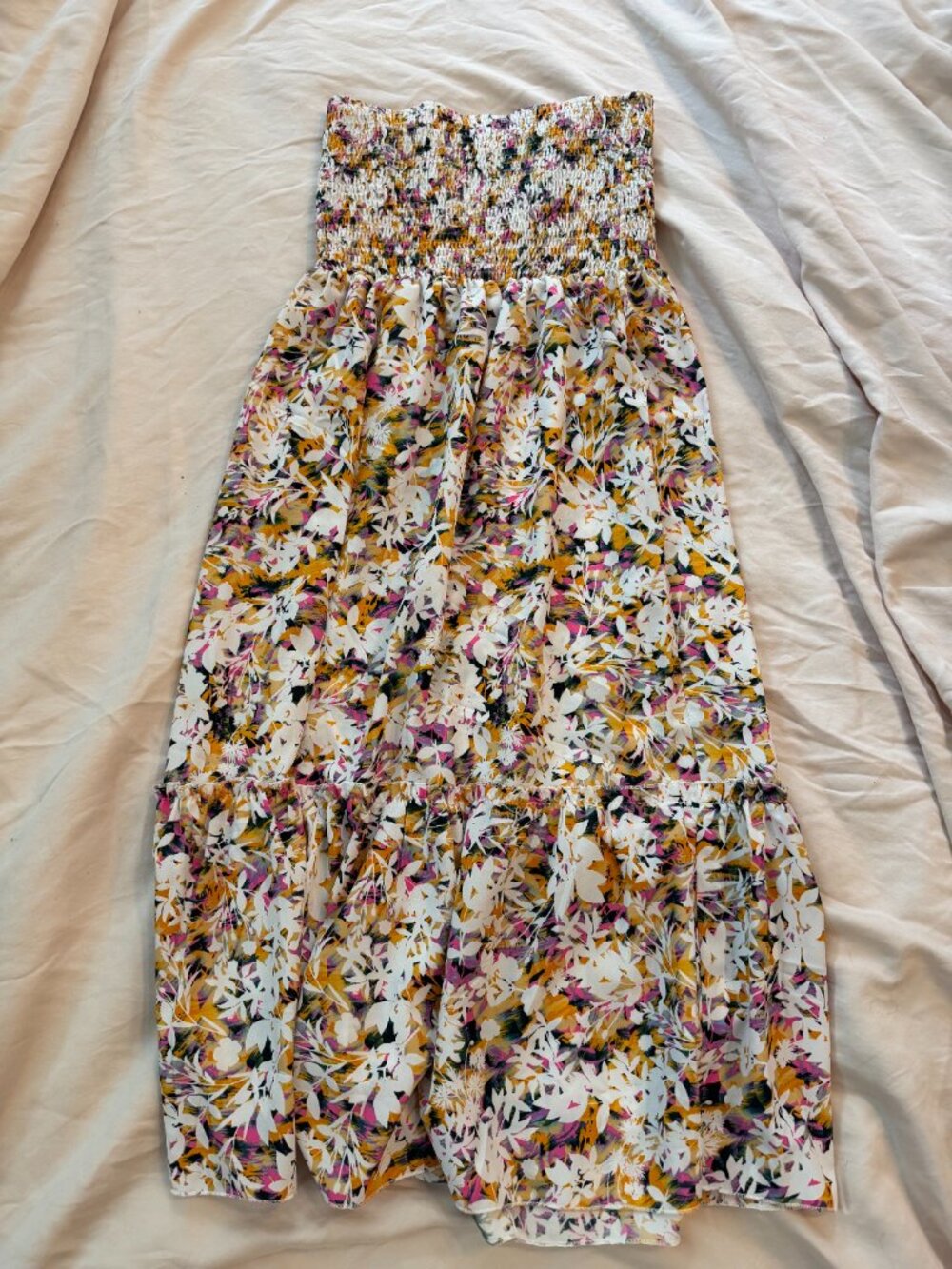 Strapless Floral Smocked Dress – Boho Summer Dress (Large)